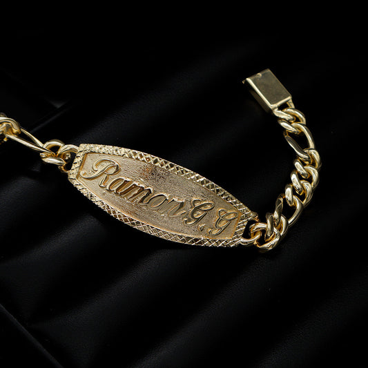 Esclava con nombre en placa tejido fígaro 10 mm