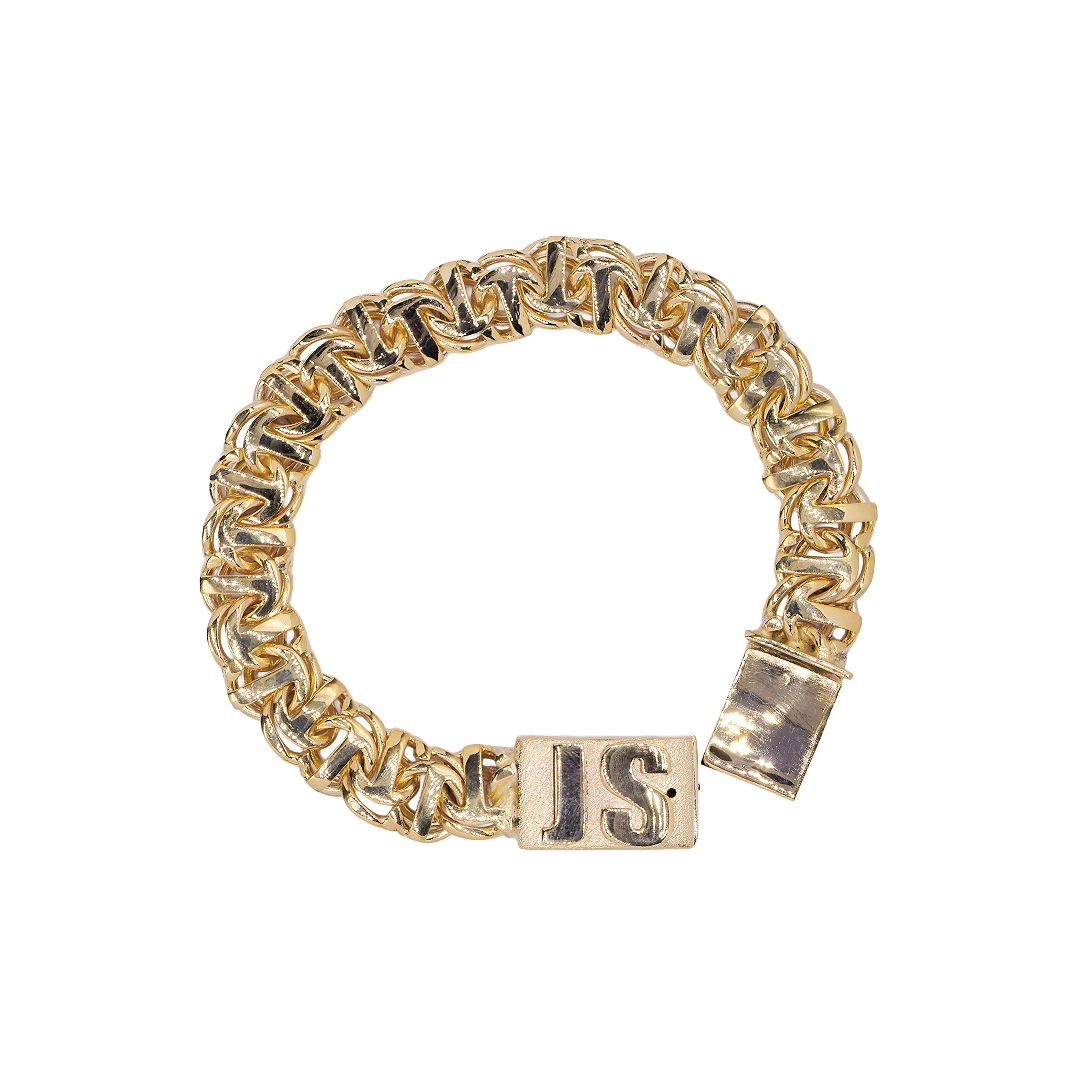 Pulso de oro tejido Guccino con iniciales solido hecho a mano con broche de caja 15 mm