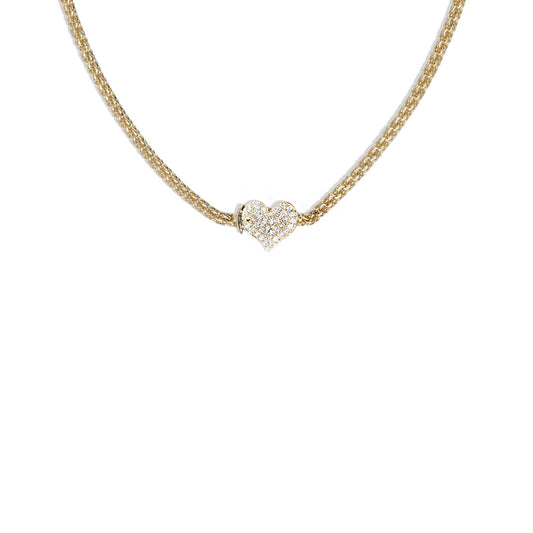 Cadena de oro tejido Chino con gemas solido hecho a mano con broche de corazon 4.5 mm