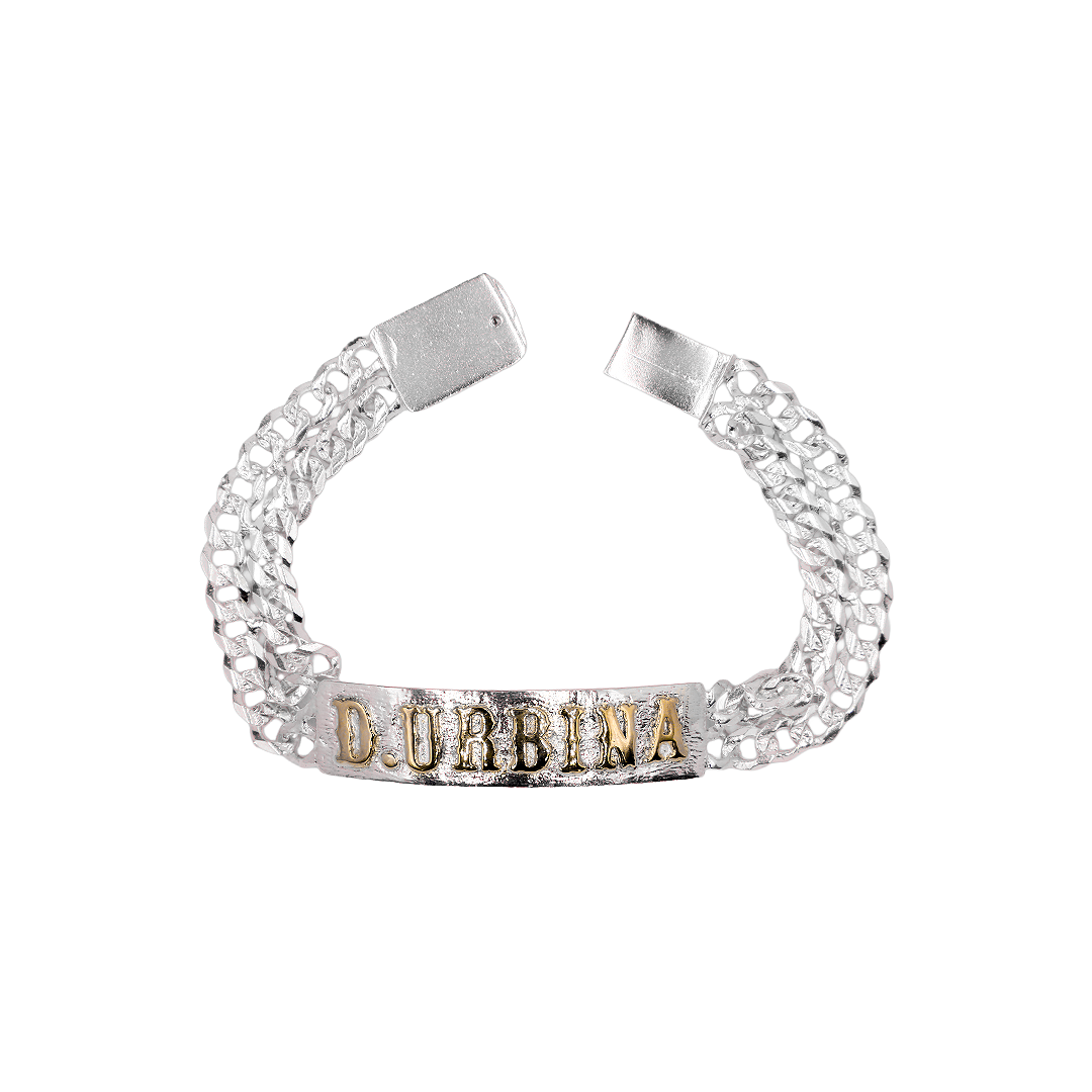 Esclava De Petatillo de plata tejido Cubano con nombre solido hecho maquina con broche de caja 12 mm